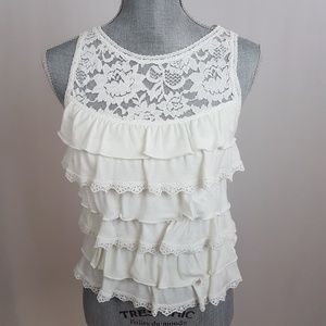 Abercrombie & Fitch White Ruffle Lace Top Tank XS